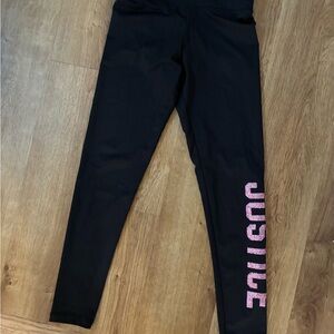 Justice Black Leggings with Glittery Pink Logo girls